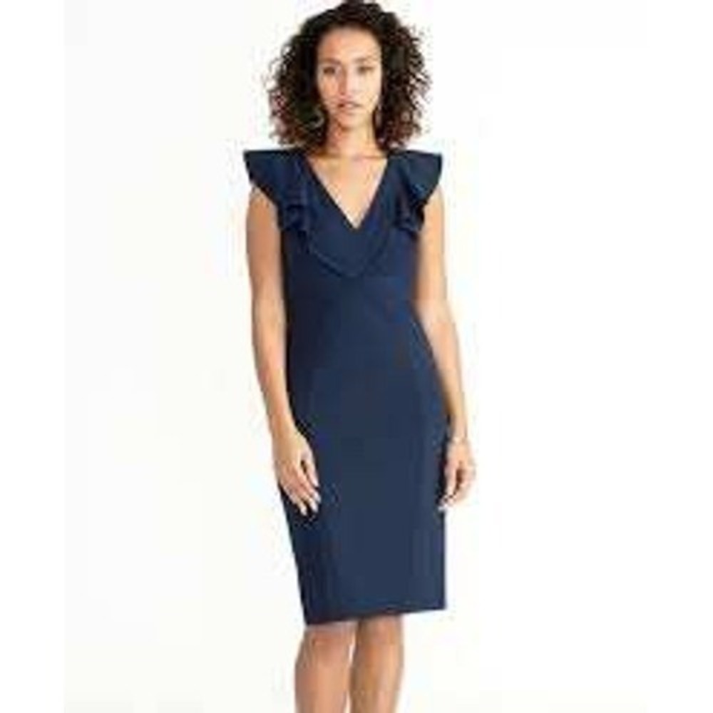Rachel Roy Navy Blue Ruffle V-Neck Sheath Cocktail Dress Womens Size 12